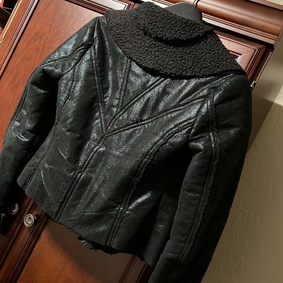 Suede looks chic ladies black jacket multi-fabric super cool soft light fleece! - Picture 5 of 9